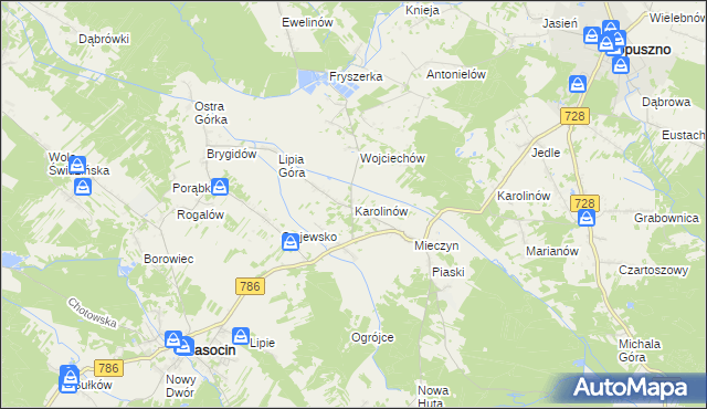 mapa Karolinów gmina Krasocin, Karolinów gmina Krasocin na mapie Targeo