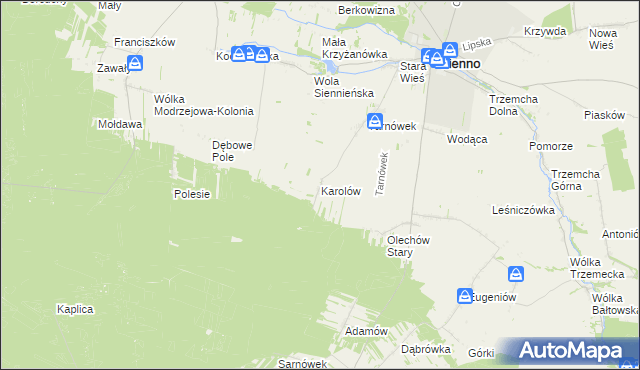 mapa Karolów gmina Sienno, Karolów gmina Sienno na mapie Targeo