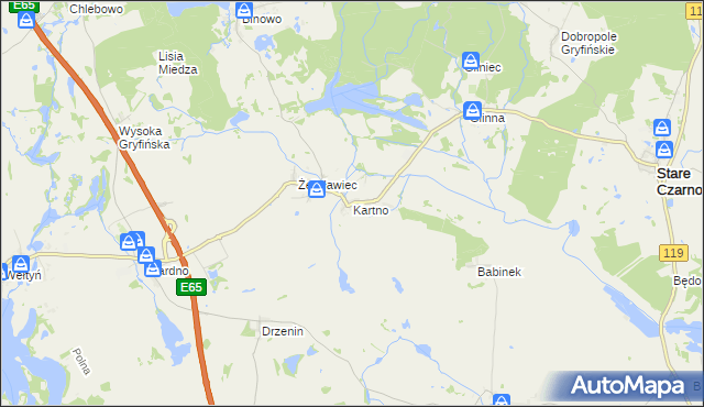 mapa Kartno gmina Stare Czarnowo, Kartno gmina Stare Czarnowo na mapie Targeo