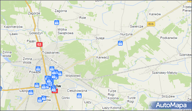 mapa Karwacz gmina Łuków, Karwacz gmina Łuków na mapie Targeo