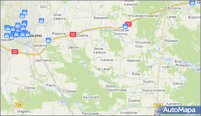 mapa Karwice gmina Opoczno, Karwice gmina Opoczno na mapie Targeo