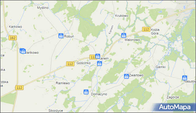 mapa Karwin gmina Karlino, Karwin gmina Karlino na mapie Targeo