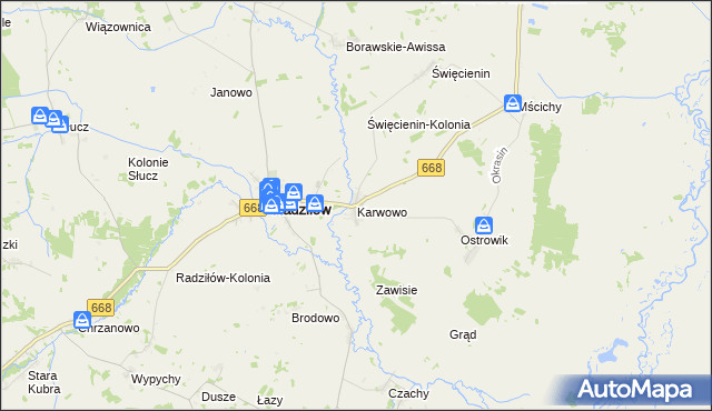 mapa Karwowo gmina Radziłów, Karwowo gmina Radziłów na mapie Targeo