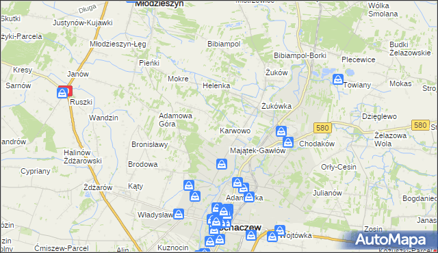 mapa Karwowo gmina Sochaczew, Karwowo gmina Sochaczew na mapie Targeo