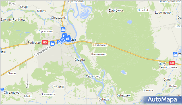 mapa Kaszewiec gmina Różan, Kaszewiec gmina Różan na mapie Targeo