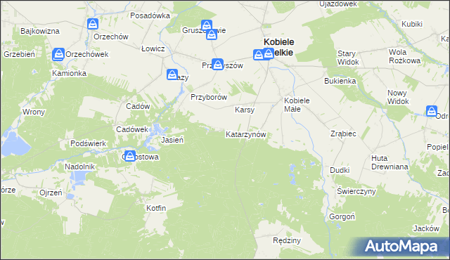 mapa Katarzynów gmina Kobiele Wielkie, Katarzynów gmina Kobiele Wielkie na mapie Targeo