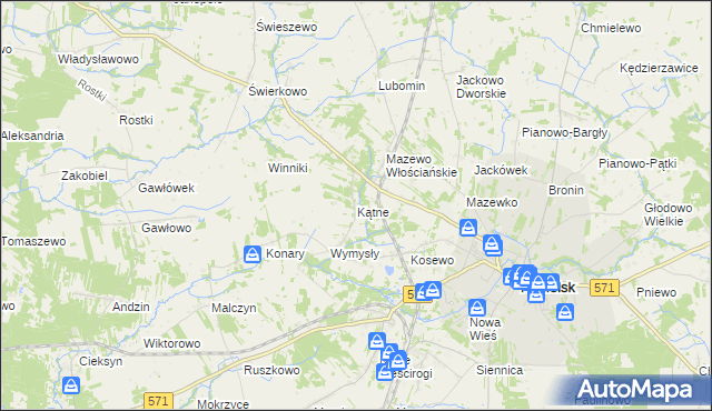 mapa Kątne gmina Nasielsk, Kątne gmina Nasielsk na mapie Targeo