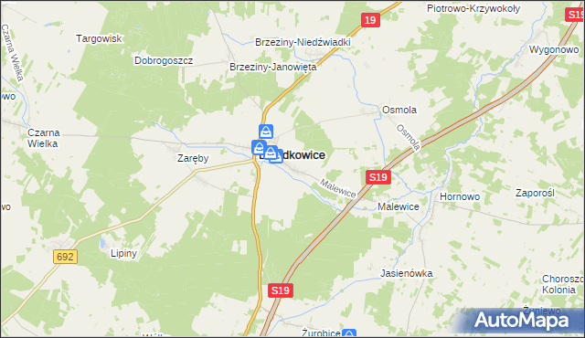 mapa Kąty gmina Dziadkowice, Kąty gmina Dziadkowice na mapie Targeo