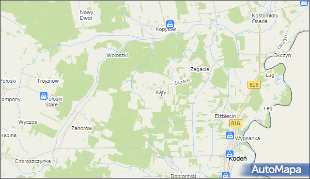 mapa Kąty gmina Kodeń, Kąty gmina Kodeń na mapie Targeo