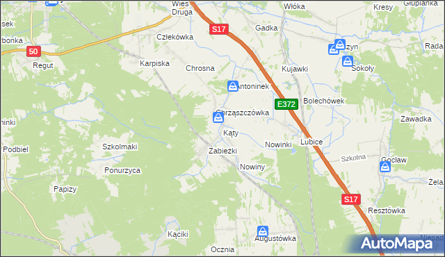 mapa Kąty gmina Kołbiel, Kąty gmina Kołbiel na mapie Targeo