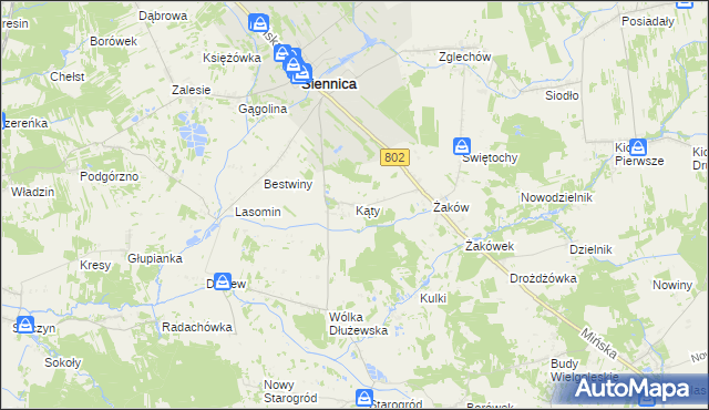 mapa Kąty gmina Siennica, Kąty gmina Siennica na mapie Targeo