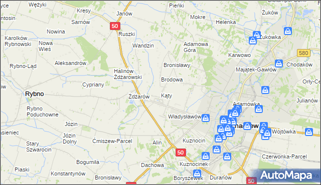 mapa Kąty gmina Sochaczew, Kąty gmina Sochaczew na mapie Targeo