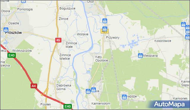 mapa Kąty Opolskie, Kąty Opolskie na mapie Targeo