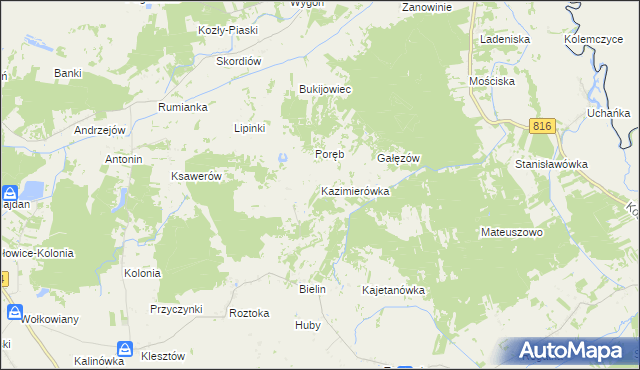 mapa Kazimierówka gmina Żmudź, Kazimierówka gmina Żmudź na mapie Targeo