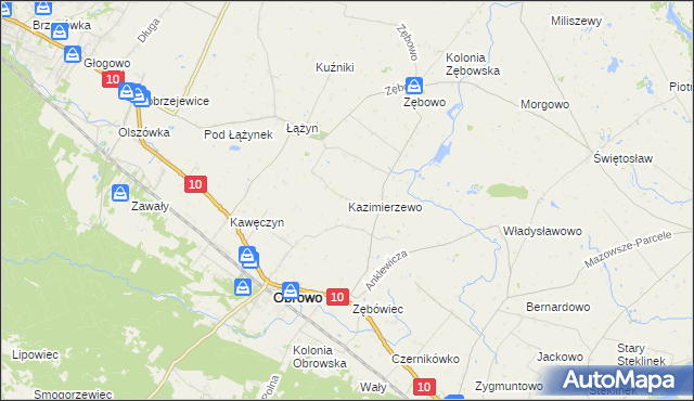 mapa Kazimierzewo gmina Obrowo, Kazimierzewo gmina Obrowo na mapie Targeo