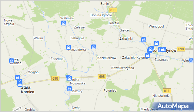 mapa Kazimierzów gmina Stara Kornica, Kazimierzów gmina Stara Kornica na mapie Targeo