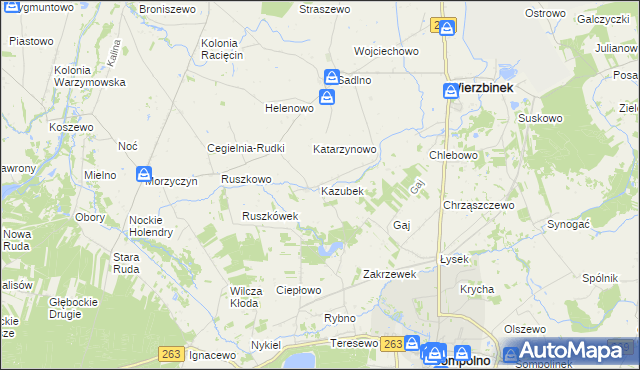 mapa Kazubek gmina Wierzbinek, Kazubek gmina Wierzbinek na mapie Targeo
