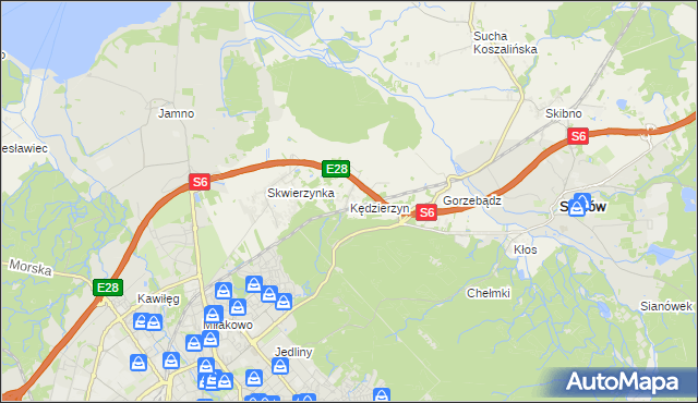 mapa Kędzierzyn gmina Sianów, Kędzierzyn gmina Sianów na mapie Targeo