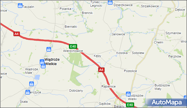 mapa Kępy gmina Wądroże Wielkie, Kępy gmina Wądroże Wielkie na mapie Targeo