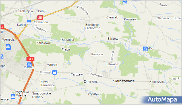 mapa Kęszyce gmina Sieroszewice, Kęszyce gmina Sieroszewice na mapie Targeo