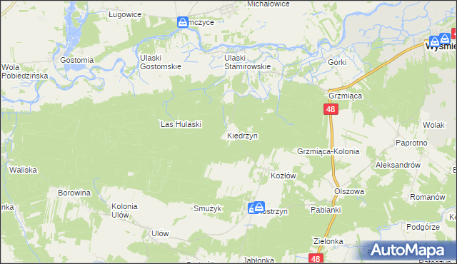 mapa Kiedrzyn gmina Wyśmierzyce, Kiedrzyn gmina Wyśmierzyce na mapie Targeo