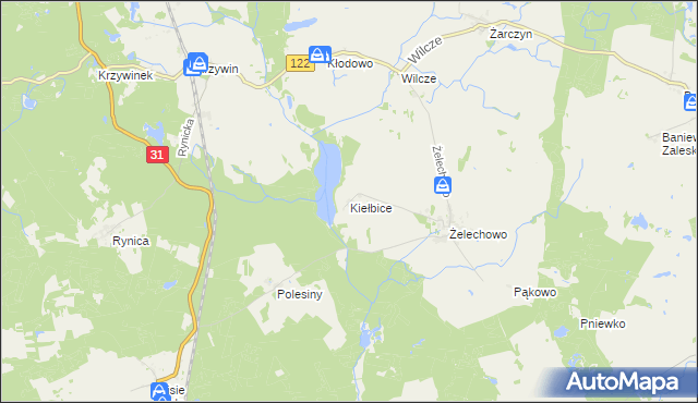 mapa Kiełbice, Kiełbice na mapie Targeo