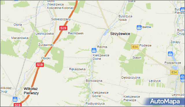 mapa Kiełczewice Dolne, Kiełczewice Dolne na mapie Targeo