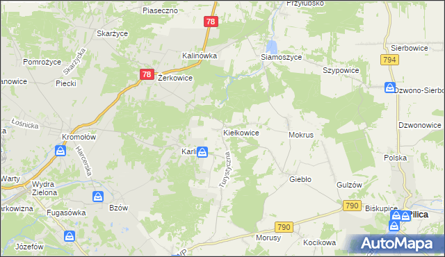 mapa Kiełkowice, Kiełkowice na mapie Targeo