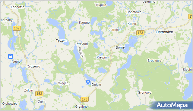 mapa Kiełpin gmina Ostrowice, Kiełpin gmina Ostrowice na mapie Targeo