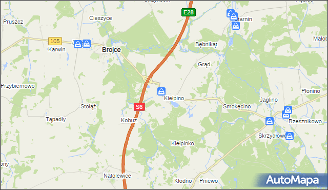 mapa Kiełpino gmina Brojce, Kiełpino gmina Brojce na mapie Targeo