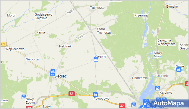 mapa Kiełpiny gmina Siedlec, Kiełpiny gmina Siedlec na mapie Targeo