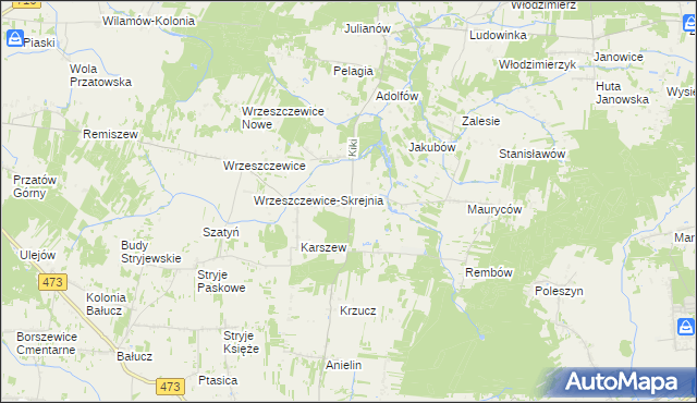 mapa Kiki gmina Wodzierady, Kiki gmina Wodzierady na mapie Targeo