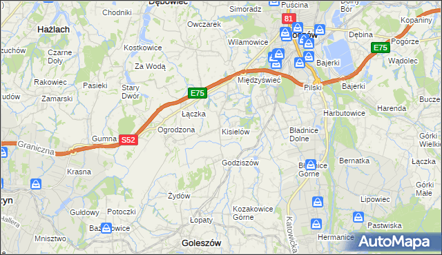 mapa Kisielów gmina Goleszów, Kisielów gmina Goleszów na mapie Targeo