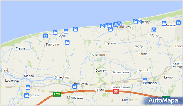 mapa Kiszkowo gmina Będzino, Kiszkowo gmina Będzino na mapie Targeo