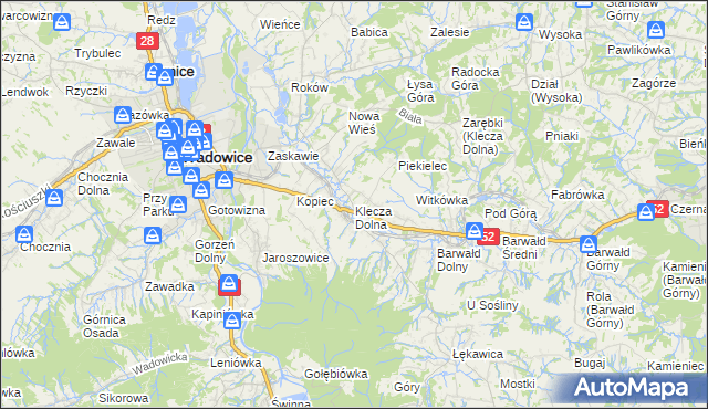 mapa Klecza Dolna, Klecza Dolna na mapie Targeo