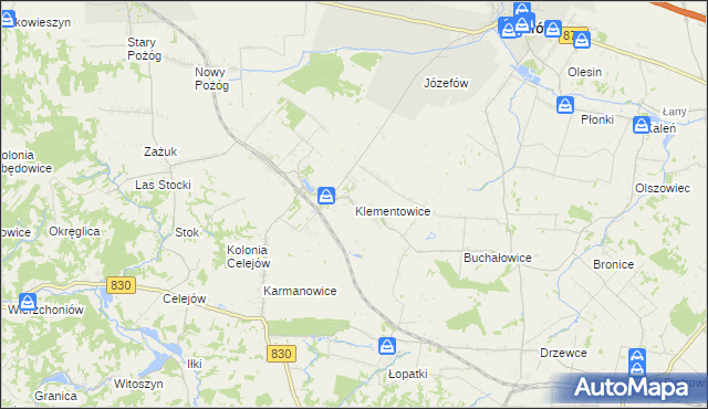 mapa Klementowice, Klementowice na mapie Targeo