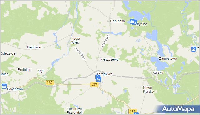 mapa Kleszczewo gmina Bledzew, Kleszczewo gmina Bledzew na mapie Targeo