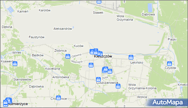 mapa Kleszczów powiat bełchatowski, Kleszczów powiat bełchatowski na mapie Targeo