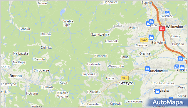mapa Klimczok, Klimczok na mapie Targeo