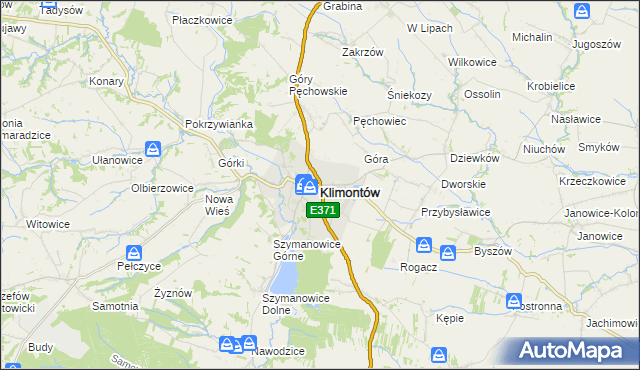 mapa Klimontów powiat sandomierski, Klimontów powiat sandomierski na mapie Targeo