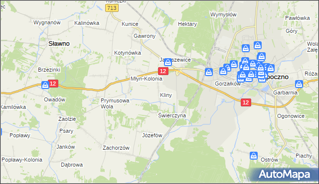 mapa Kliny gmina Opoczno, Kliny gmina Opoczno na mapie Targeo