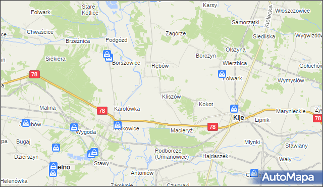 mapa Kliszów gmina Kije, Kliszów gmina Kije na mapie Targeo