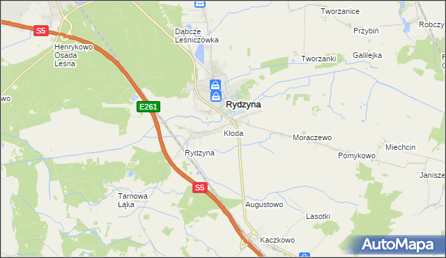 mapa Kłoda gmina Rydzyna, Kłoda gmina Rydzyna na mapie Targeo