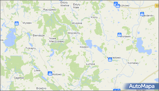 mapa Kłodzin gmina Miłakowo, Kłodzin gmina Miłakowo na mapie Targeo
