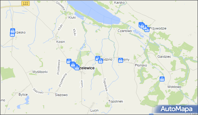 mapa Kłodzino gmina Przelewice, Kłodzino gmina Przelewice na mapie Targeo