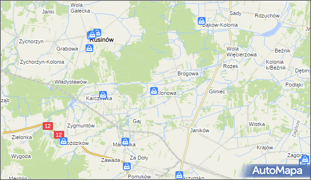 mapa Klonowa gmina Rusinów, Klonowa gmina Rusinów na mapie Targeo