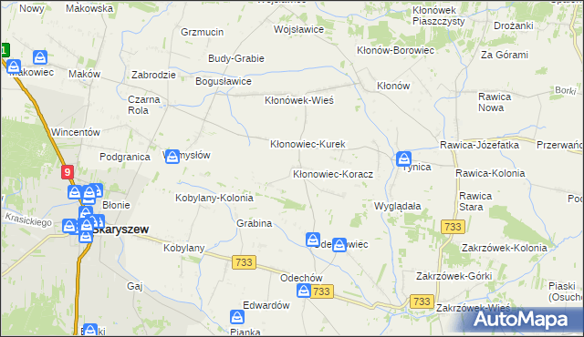 mapa Kłonowiec-Koracz, Kłonowiec-Koracz na mapie Targeo