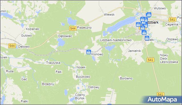 mapa Klonowo gmina Lidzbark, Klonowo gmina Lidzbark na mapie Targeo