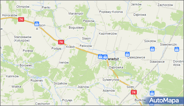 mapa Kłopotów gmina Paradyż, Kłopotów gmina Paradyż na mapie Targeo