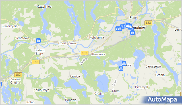 mapa Kłosowice gmina Sieraków, Kłosowice gmina Sieraków na mapie Targeo